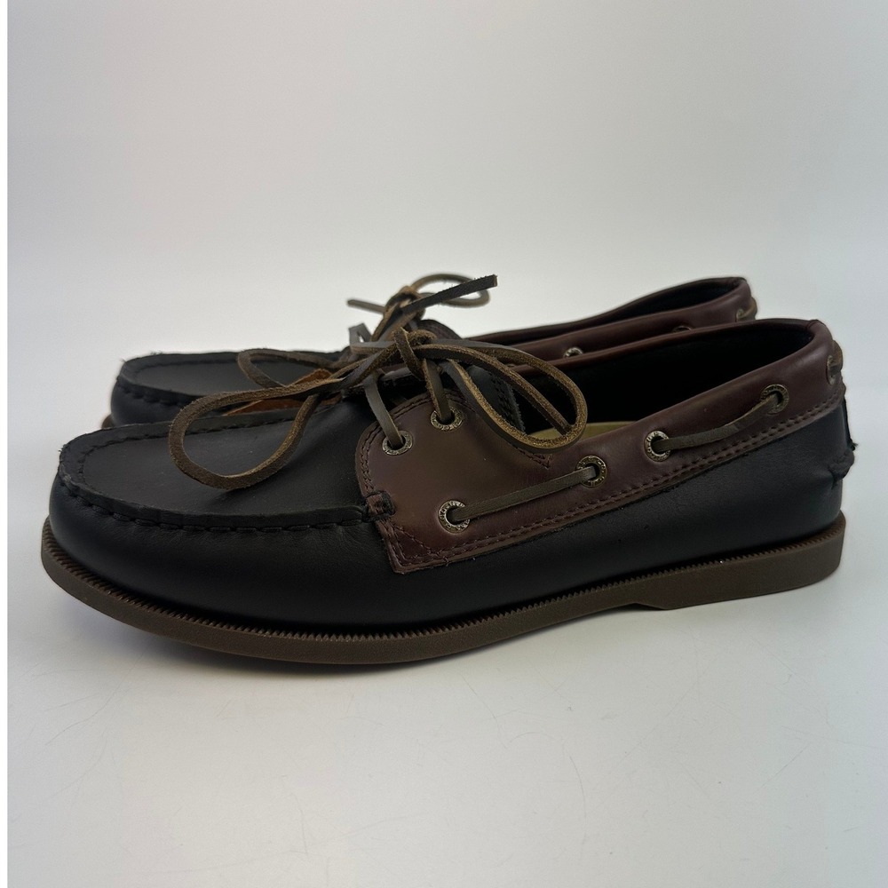 GH Bass Hampton Core 2 Boat Shoes Black Brown Leather Slip On Moc Toe Mens 7.5 M